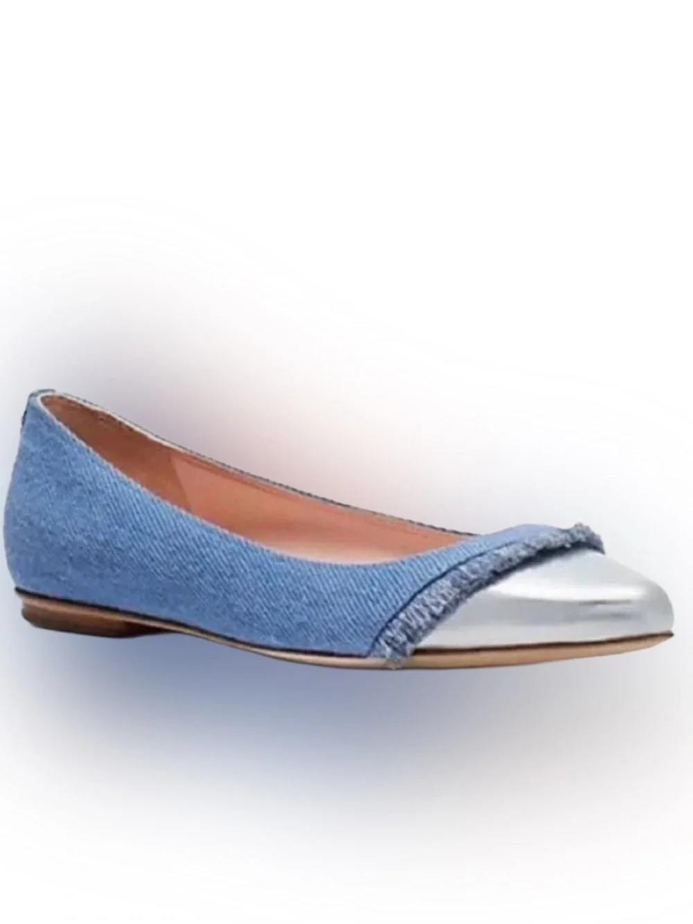 Kate Spade New York Nelly Flats Washed Denim Metallic Silver Sz 8.5 NIB